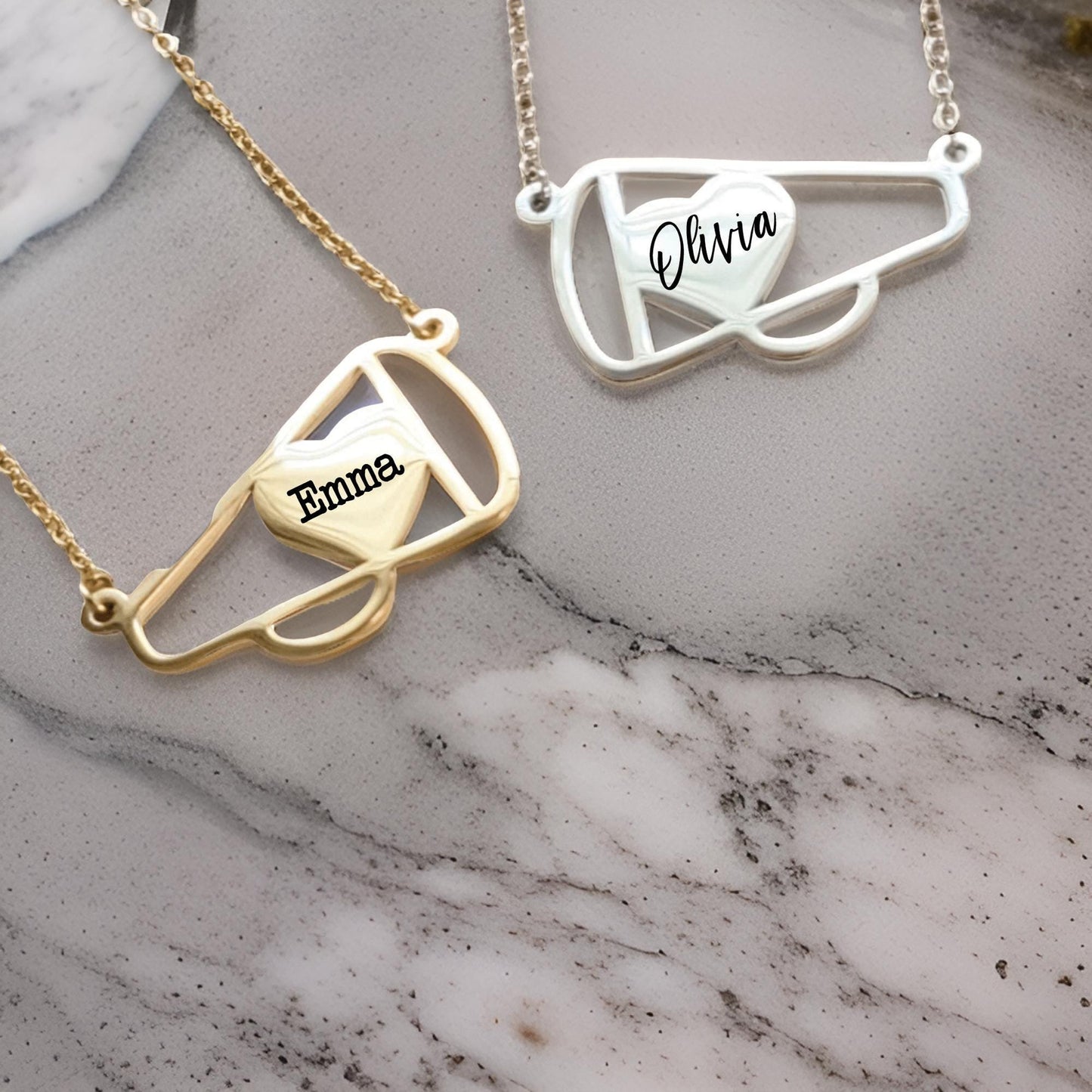 Engraved cheerleading necklace, cheerleader necklace, custom name cheerleading necklace, personalized cheerleader gift, cheerleading jewelry