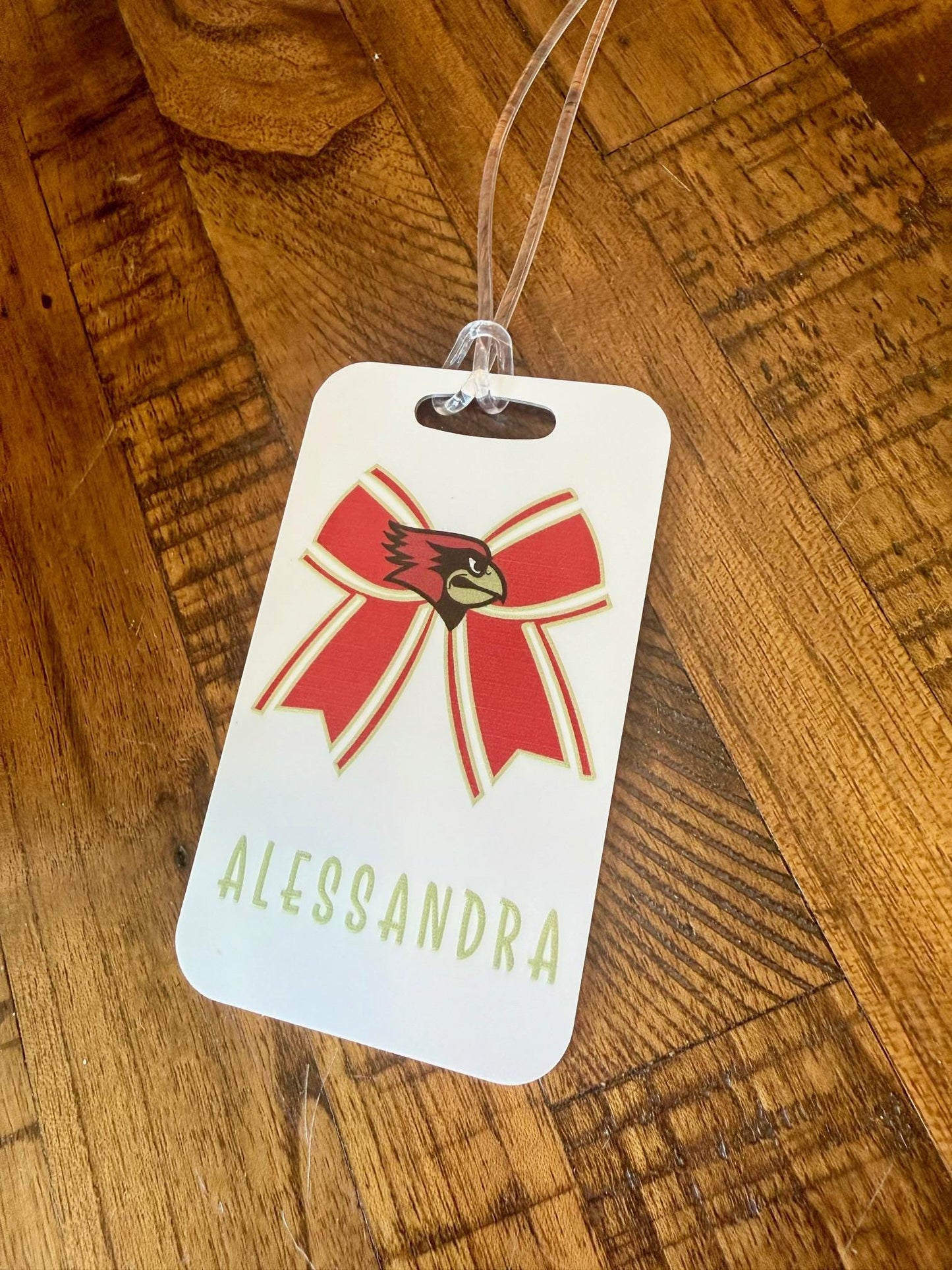 Custom Cheer Bow Bag Tag β 2-Sided Aluminum with Name & Team Logo β Personalized Cheerleading, Dance, or Sports Bag ID Tag