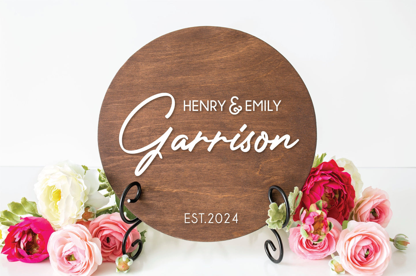Personalized wedding guestbook alternative circle wood sign 3D lettering
