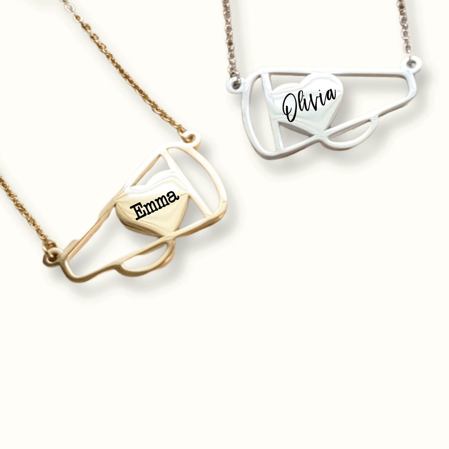 Engraved cheerleading necklace, cheerleader necklace, custom name cheerleading necklace, personalized cheerleader gift, cheerleading jewelry