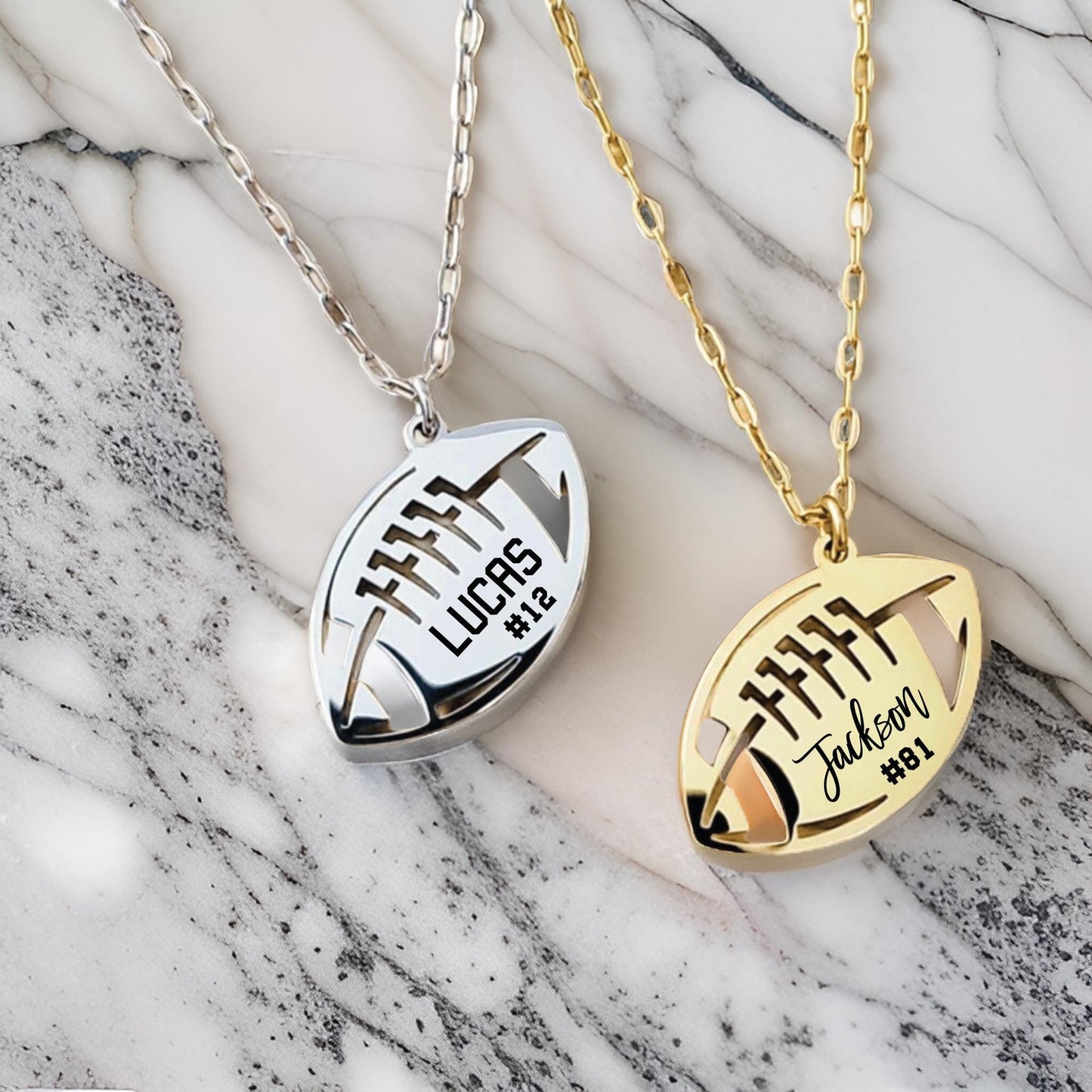 Engraved football necklace, football player necklace, football mom necklace, football player gift, personalized name necklace, football gift