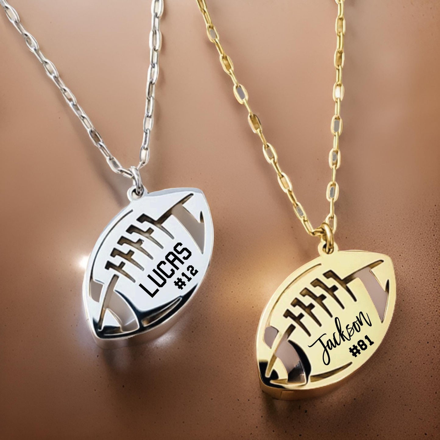 Engraved football necklace, football player necklace, football mom necklace, football player gift, personalized name necklace, football gift