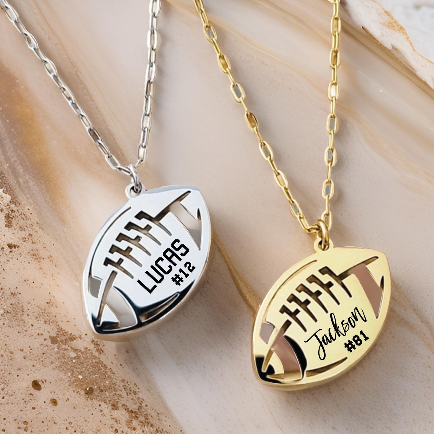 Engraved football necklace, football player necklace, football mom necklace, football player gift, personalized name necklace, football gift