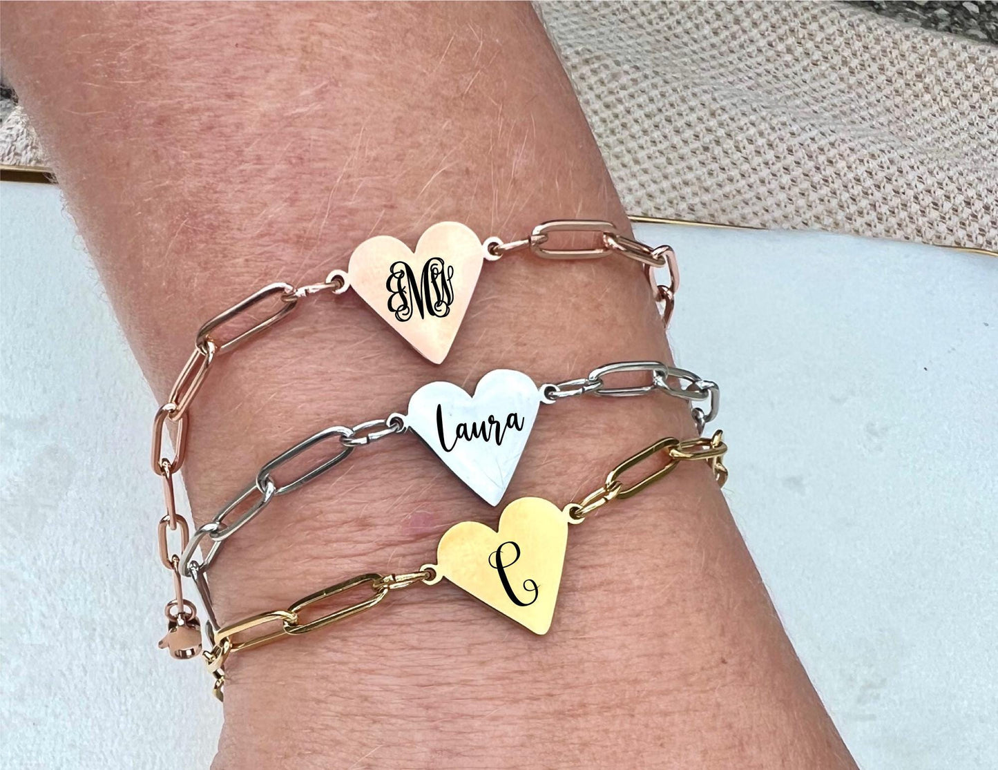 Paperclip heart bracelet, Christmas gift idea, Personalized engraved name heart bracelet