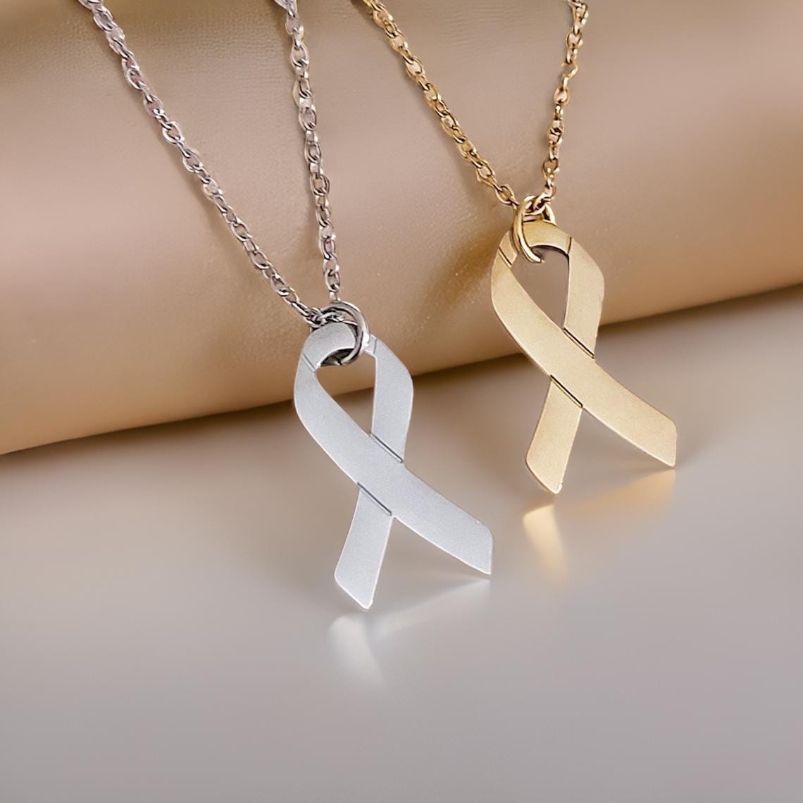 Personalized cancer ribbon necklace, cancer survivor necklace, engraved breast cancer necklace, cancer awareness necklace