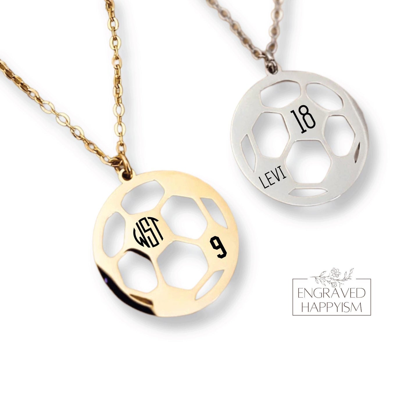 Engraved soccer necklace, stainless steel soccer necklace, personalized soccer ball necklace, monogram soccer necklace, soccer player gift