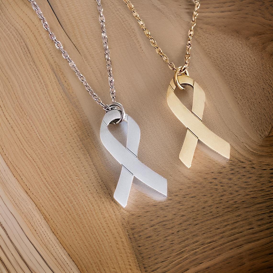 Personalized cancer ribbon necklace, cancer survivor necklace, engraved breast cancer necklace, cancer awareness necklace