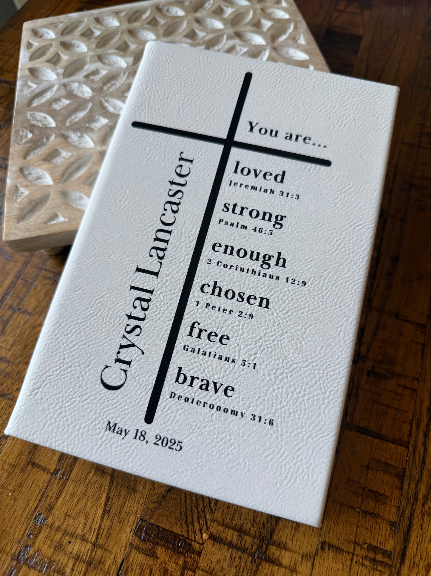 Personalized Scripture Leatherette Journal - Cross Design