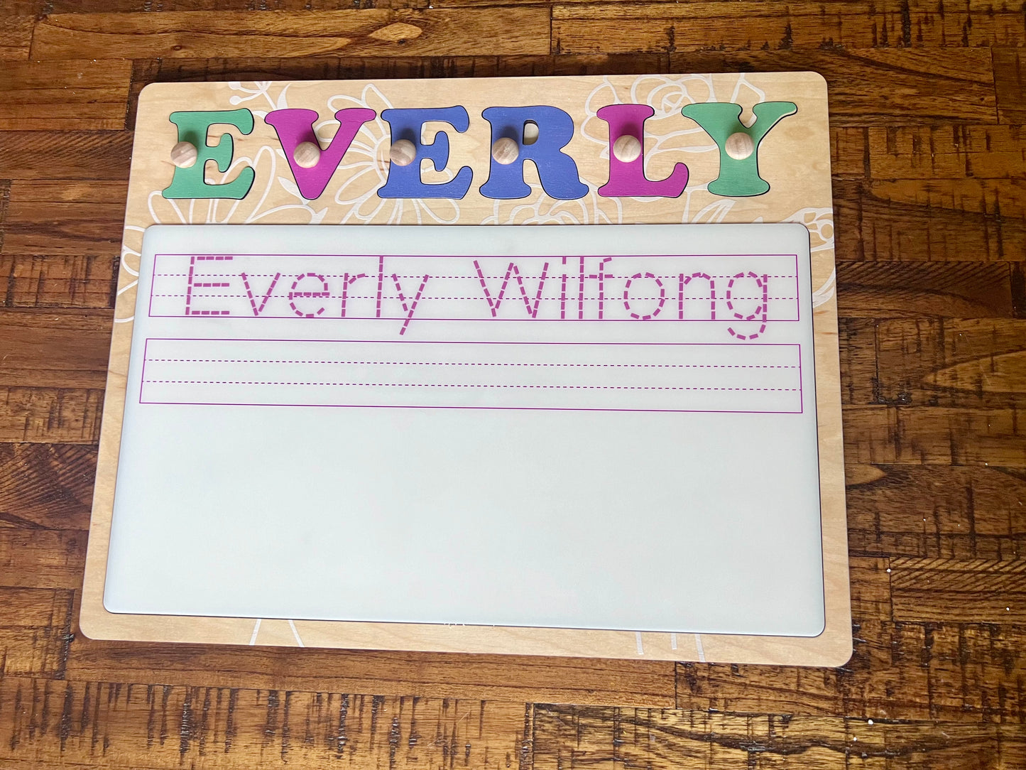 Personalized name puzzle and name writing board - Wildflower design