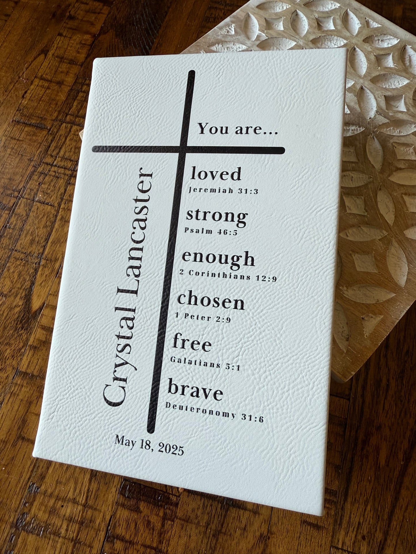 Personalized Scripture Leatherette Journal - Cross Design