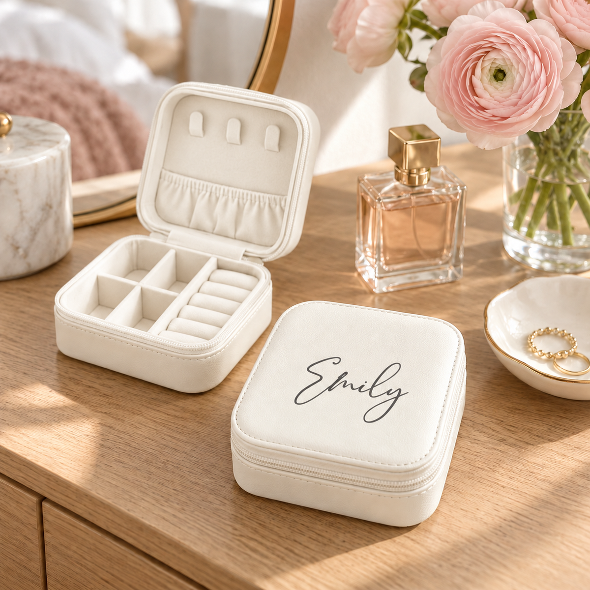 Personalized small travel jewelry box - name