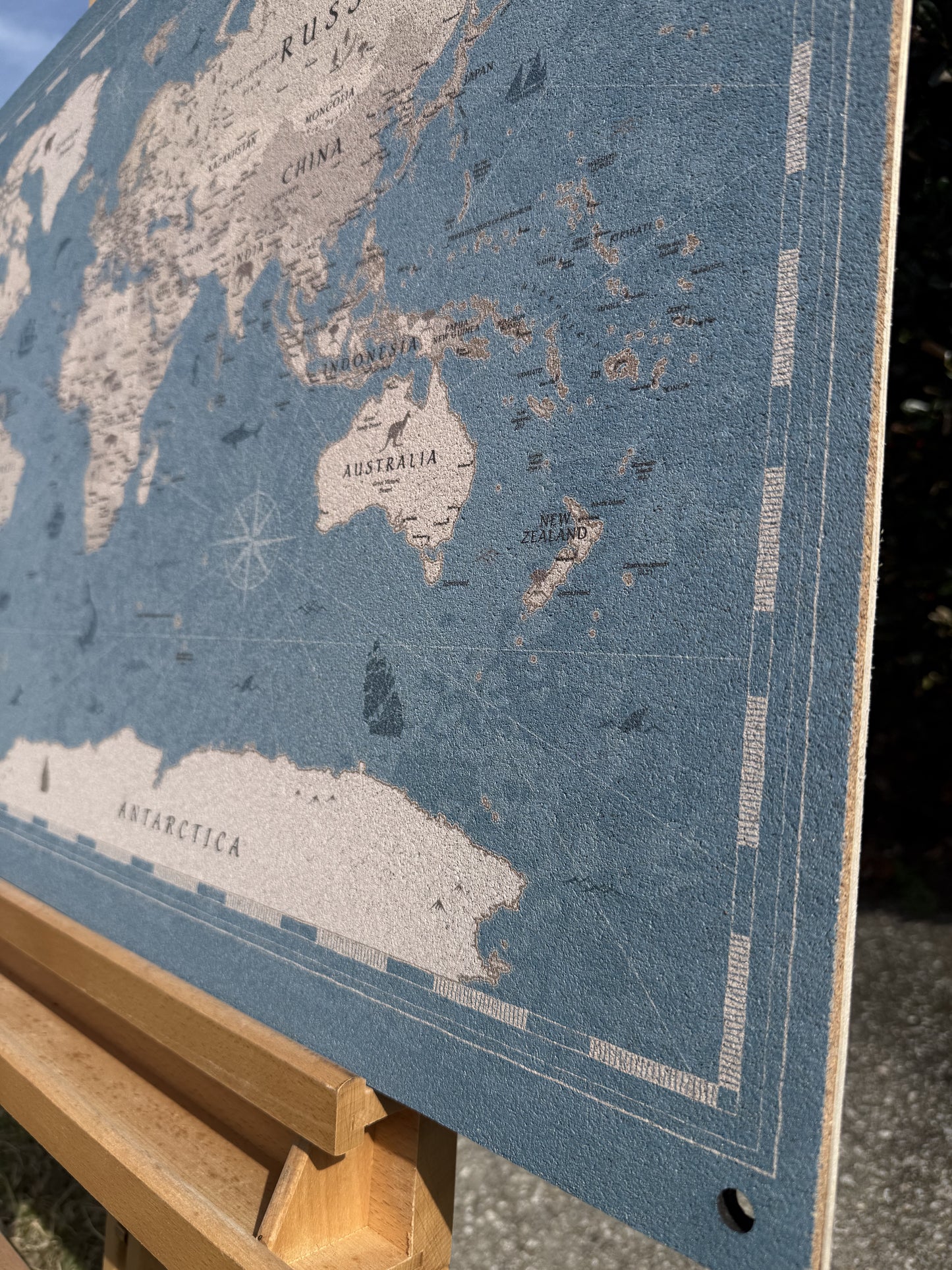 Adventure world map cork board, wall-mounted, includes pushpins & mounting screws