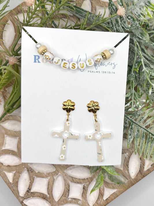 "Jesus" Bracelet & Cross Earring Set | Rooted in Faith, Stella Collection