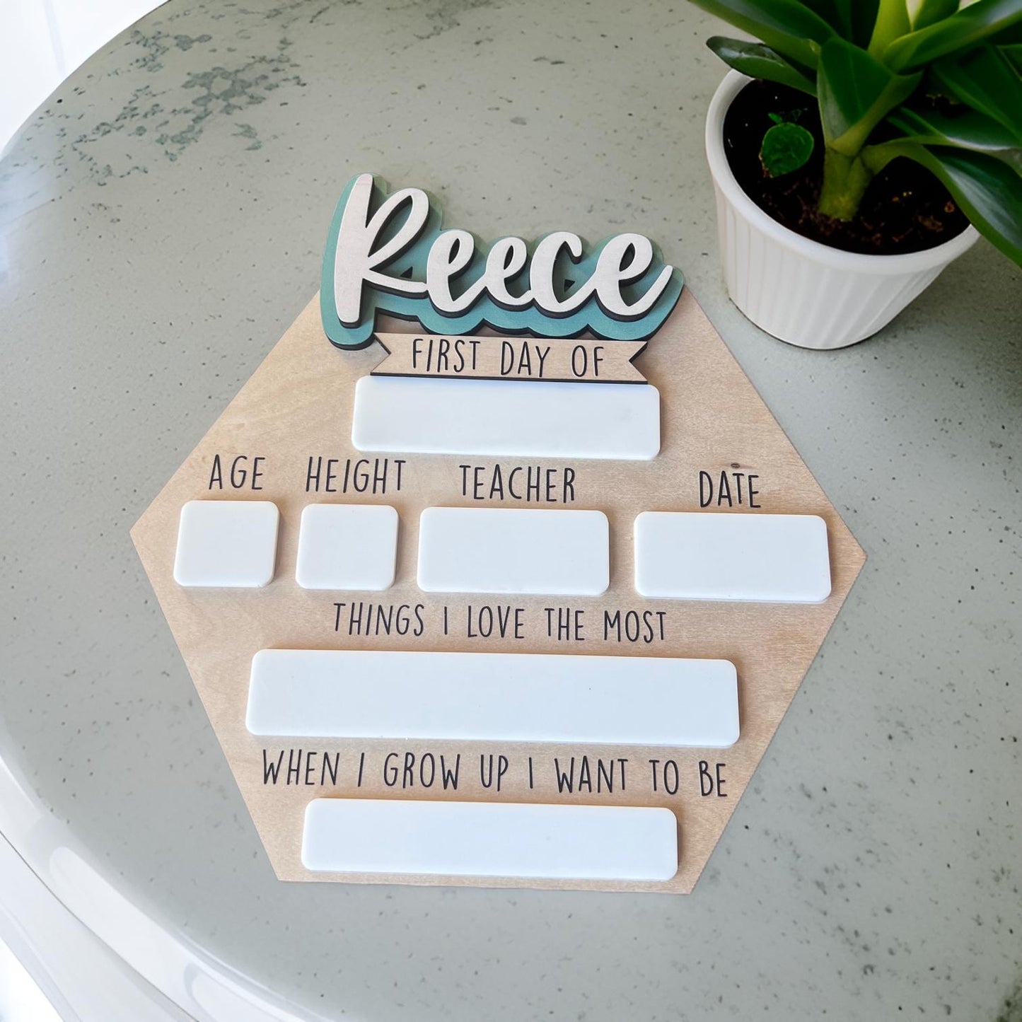 Personalized back to school hexagon sign, interchangeable names, first and last day of school, boy sign