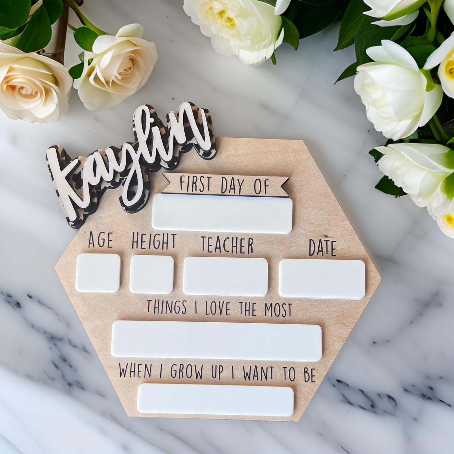 Personalized back to school sign with cheetah print name