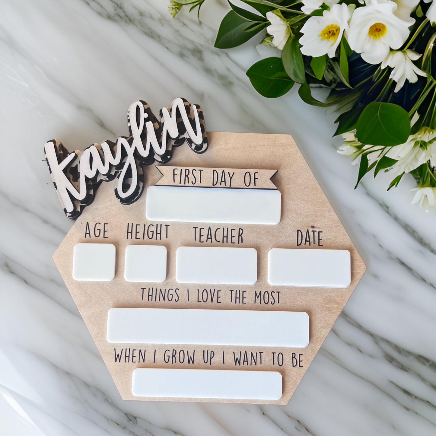 Personalized back to school sign with cheetah print name