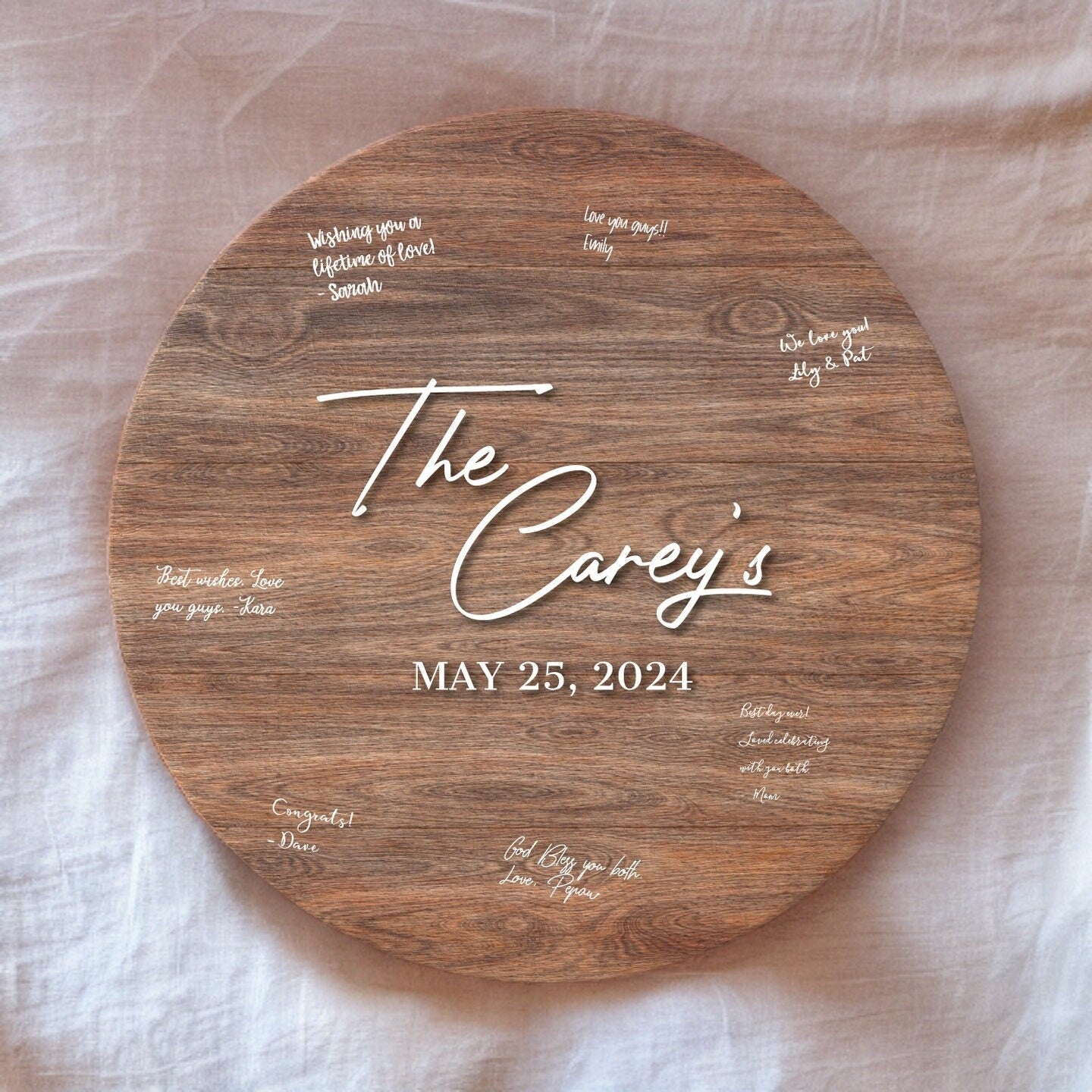 Personalized wedding guestbook alternative circle wood sign 3D lettering