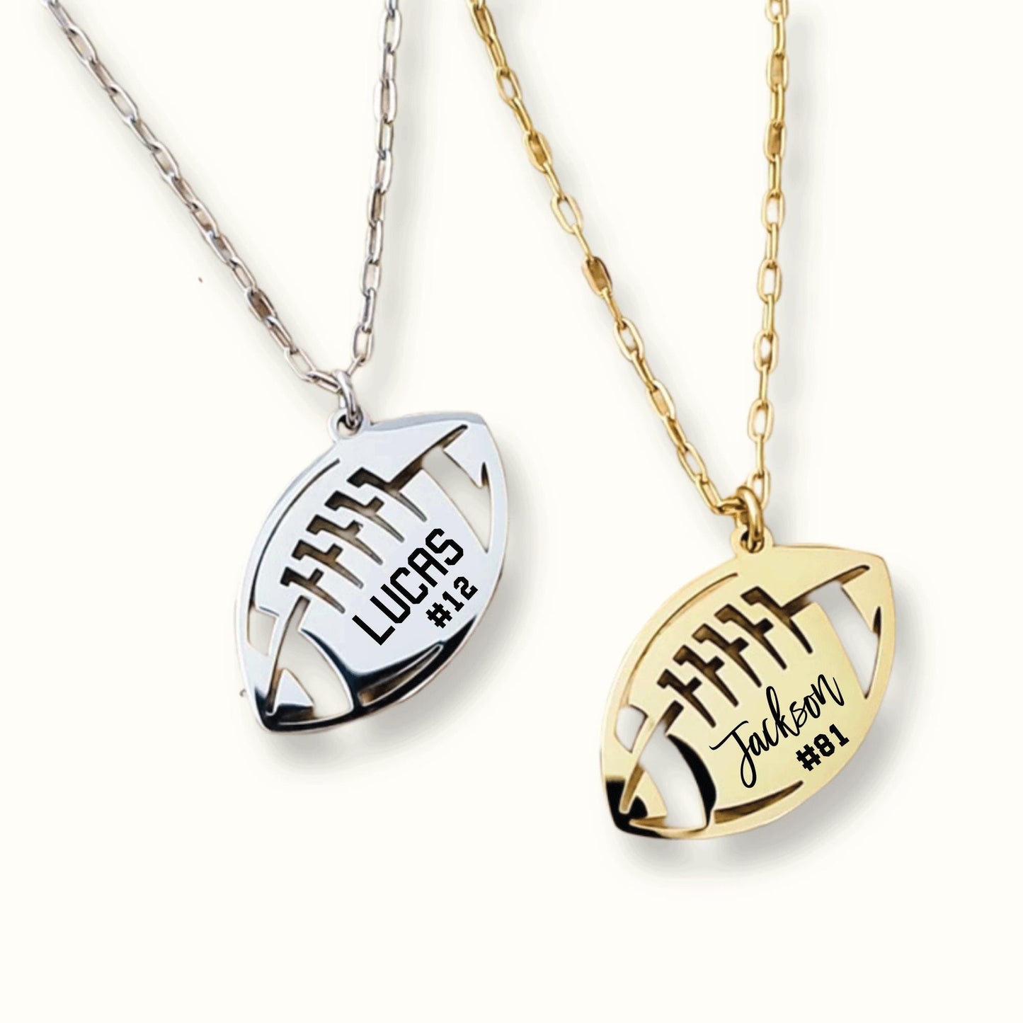 Engraved football necklace, football player necklace, football mom necklace, football player gift, personalized name necklace, football gift