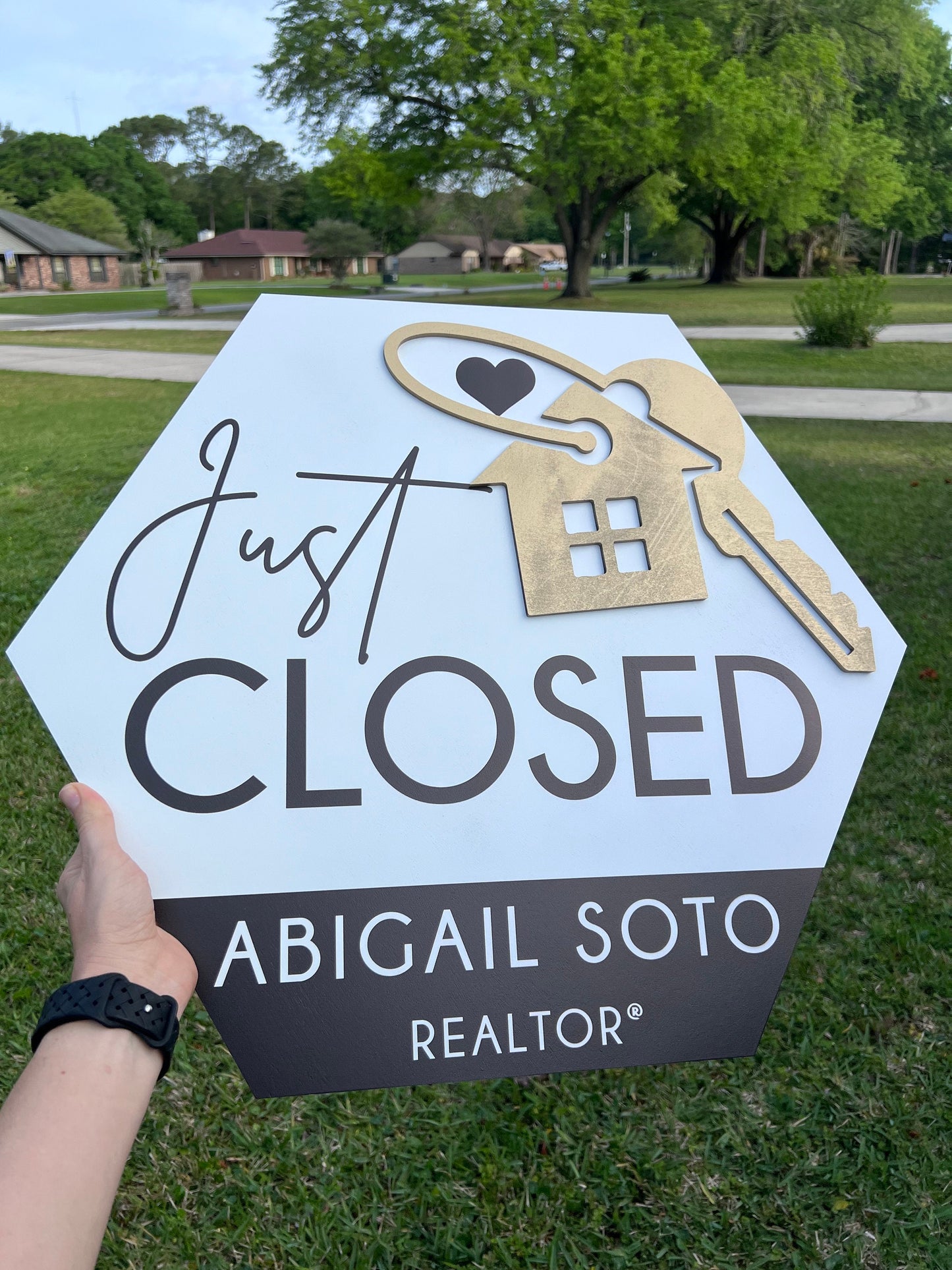 Y’all we bought a house sign , real estate closing sign, hexagon real estate sign, wooden closing sign, real estate agent prop sign
