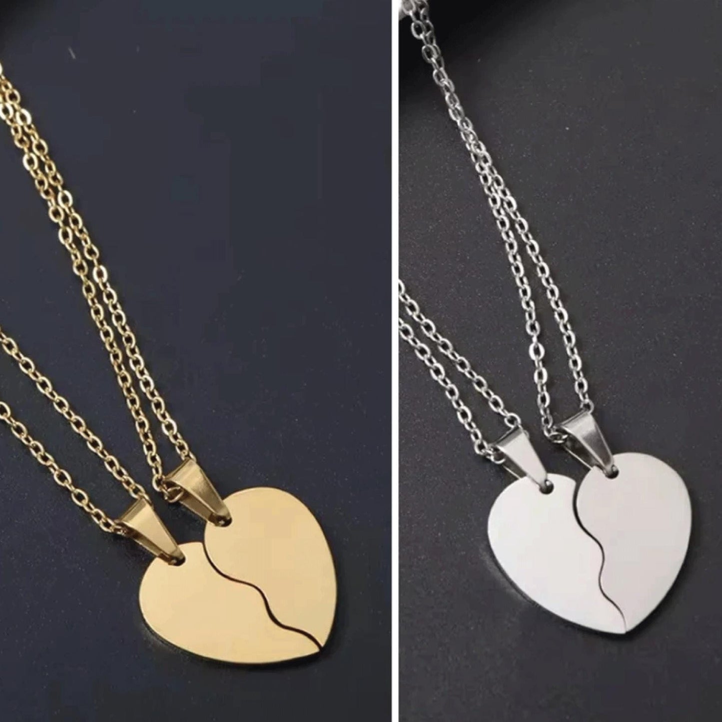 Engraved best friend necklaces, name necklace, best friend heart necklaces, set of 2 necklaces, personalized BFF split heart necklaces