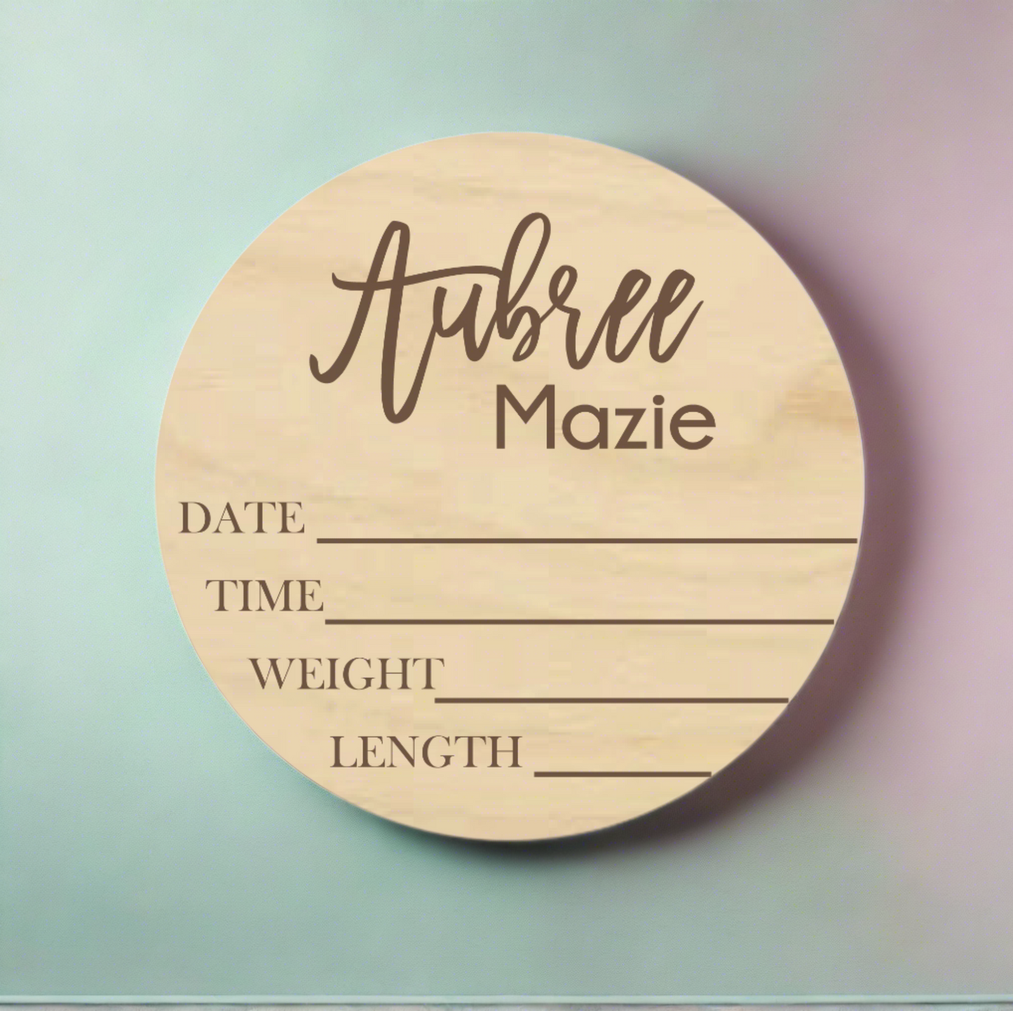 Newborn baby name announcement birth details sign