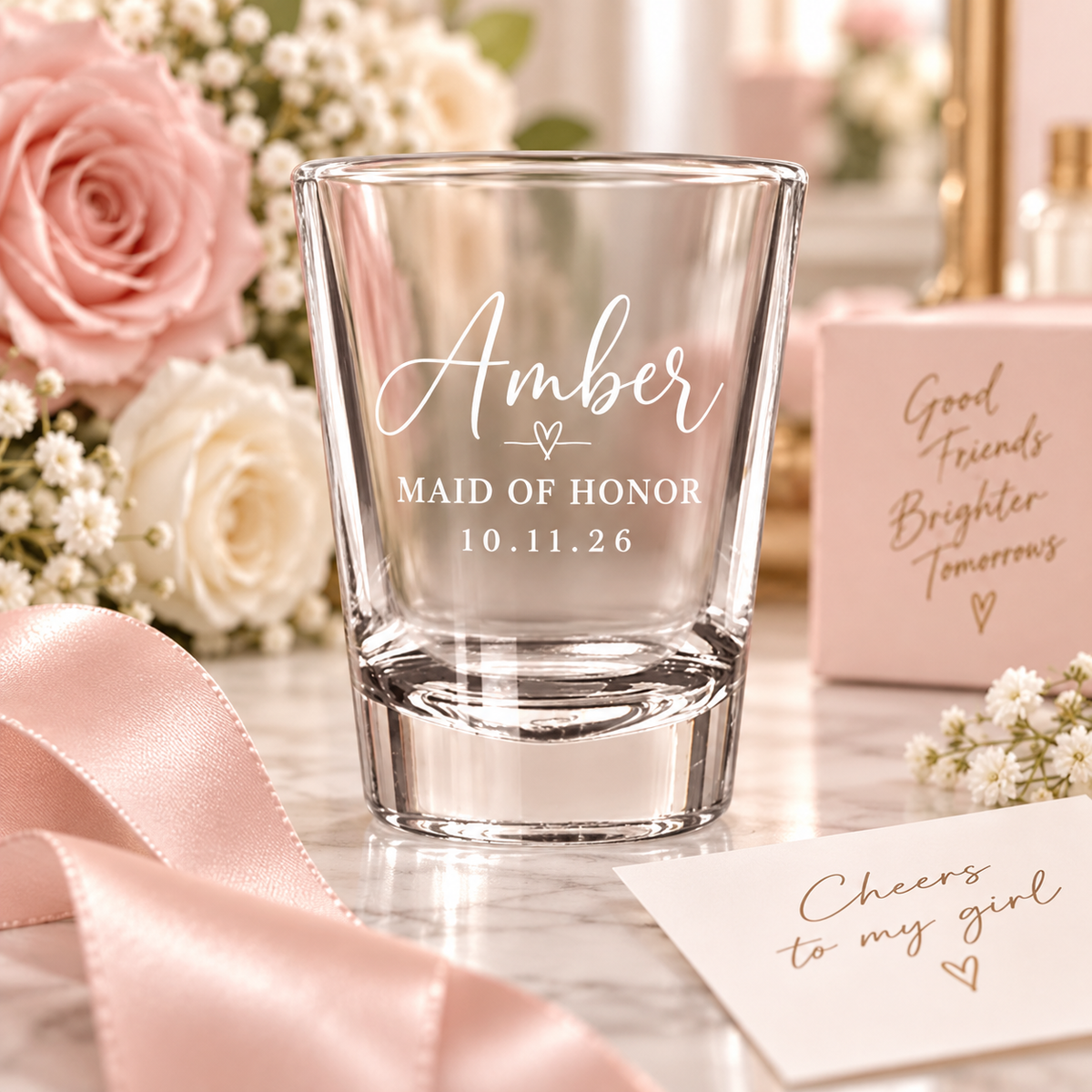 Personalized Bridesmaid Shot Glass, Engraved Maid of Honor Gift, Custom Bridal Party Gift, Bridesmaid Proposal, Wedding Party Glass