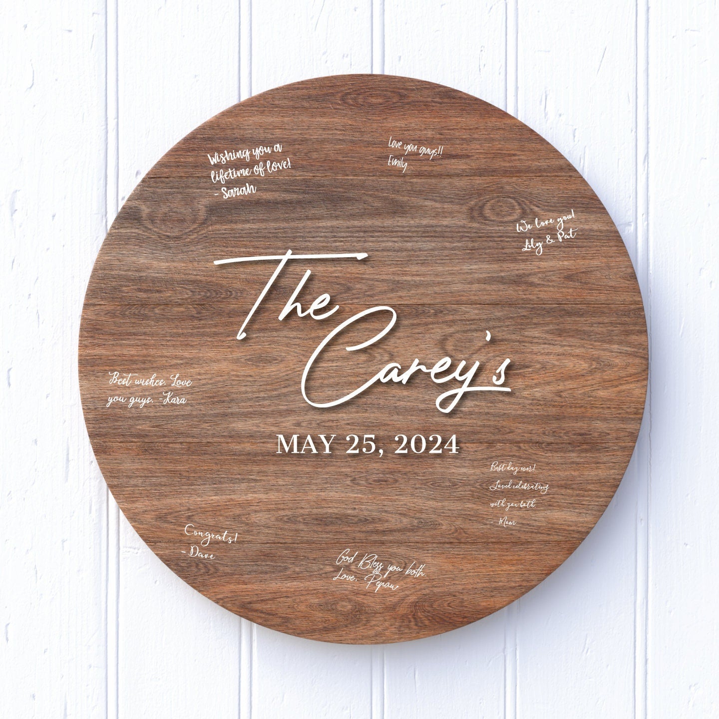 Personalized wedding guestbook alternative circle wood sign 3D lettering
