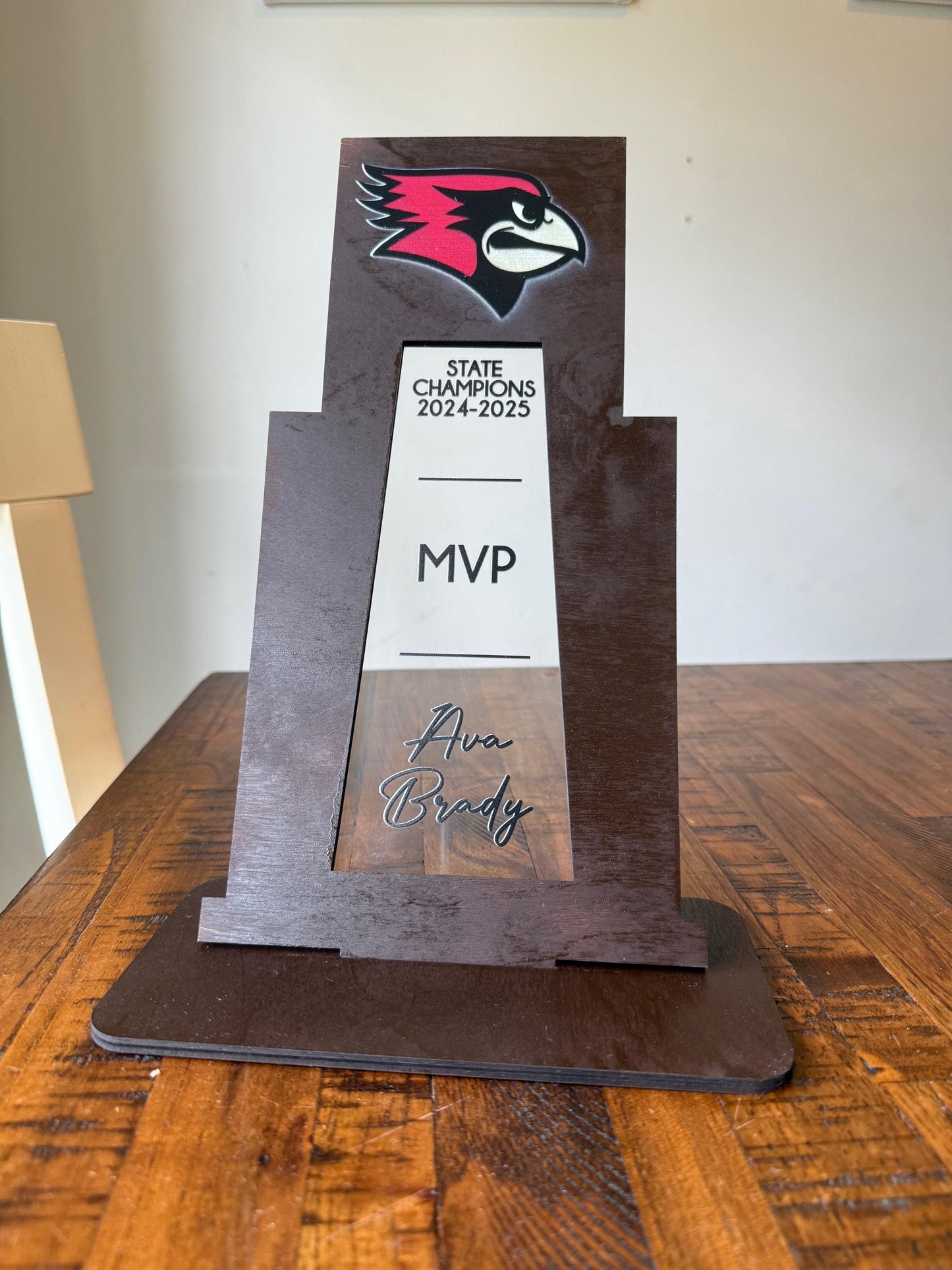 Custom Cheerleading Trophy – Personalized Wooden & Acrylic Award with UV Printed Team Logo Name Cheer Squad, Coach, or Banquet Gift