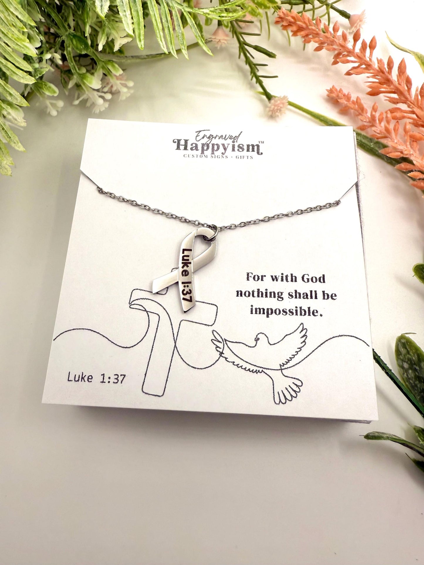 Personalized cancer ribbon necklace, cancer survivor necklace, engraved breast cancer necklace, cancer awareness necklace