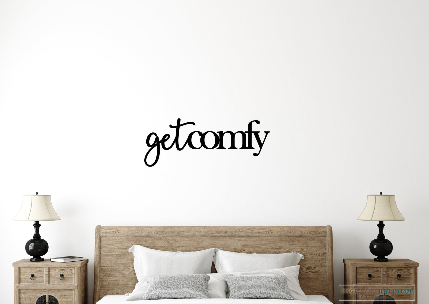 Get comfy wood sign, room decor, home decor, custom get comfy sign, home inspiration, wall decor, fully customizable, Happyism, guestroom
