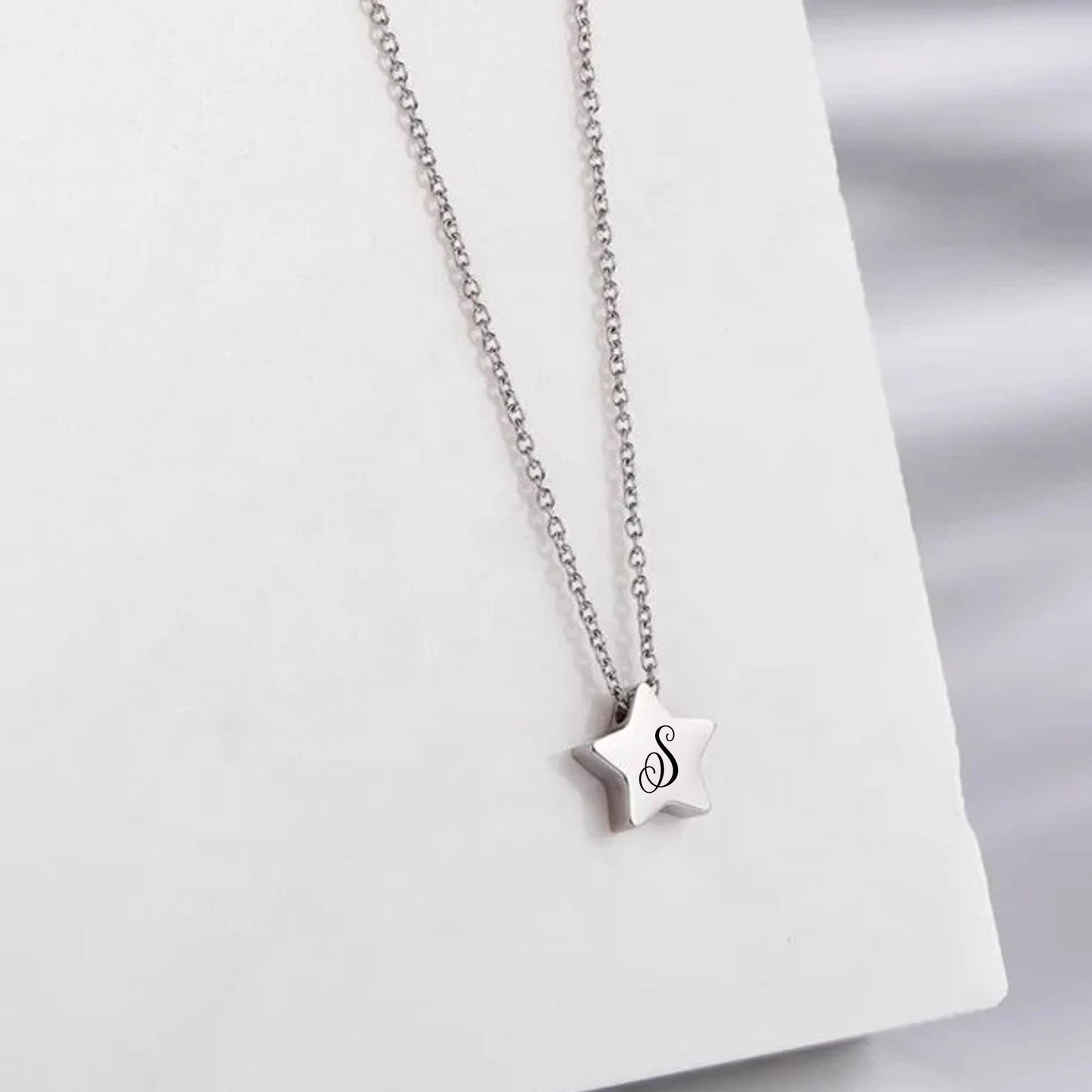 Minimalist engraved star necklace, tiny star necklace, initial star necklace