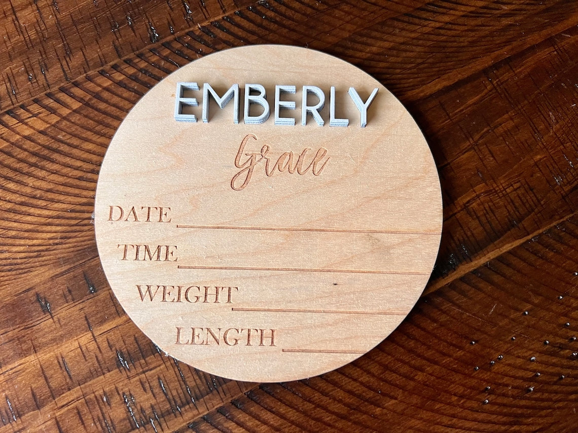 Newborn baby name announcement birth details sign