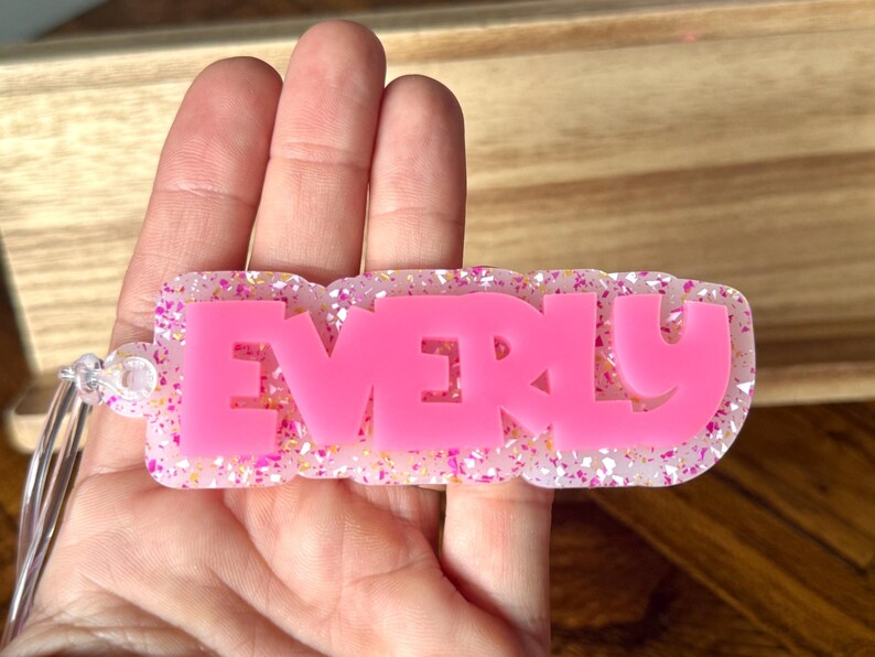 Personalized Acrylic Name Bag Tag – Hot Pink with Glitter Background Backpack or Sports Bag Tag