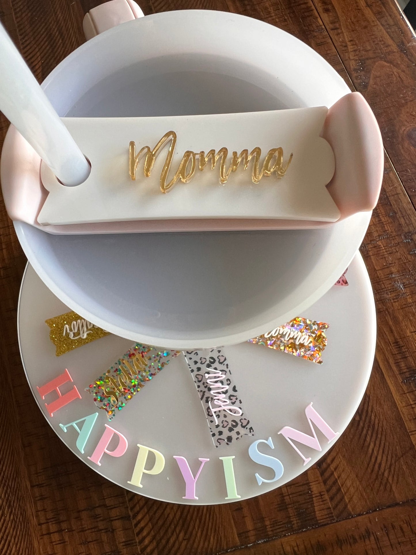 Custom acrylic name Stanley topper - Mermaid polka dots