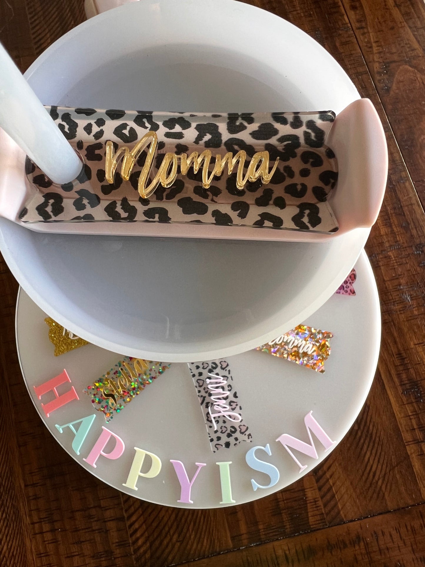 Custom acrylic name Stanley topper - Rainbow cheetah print