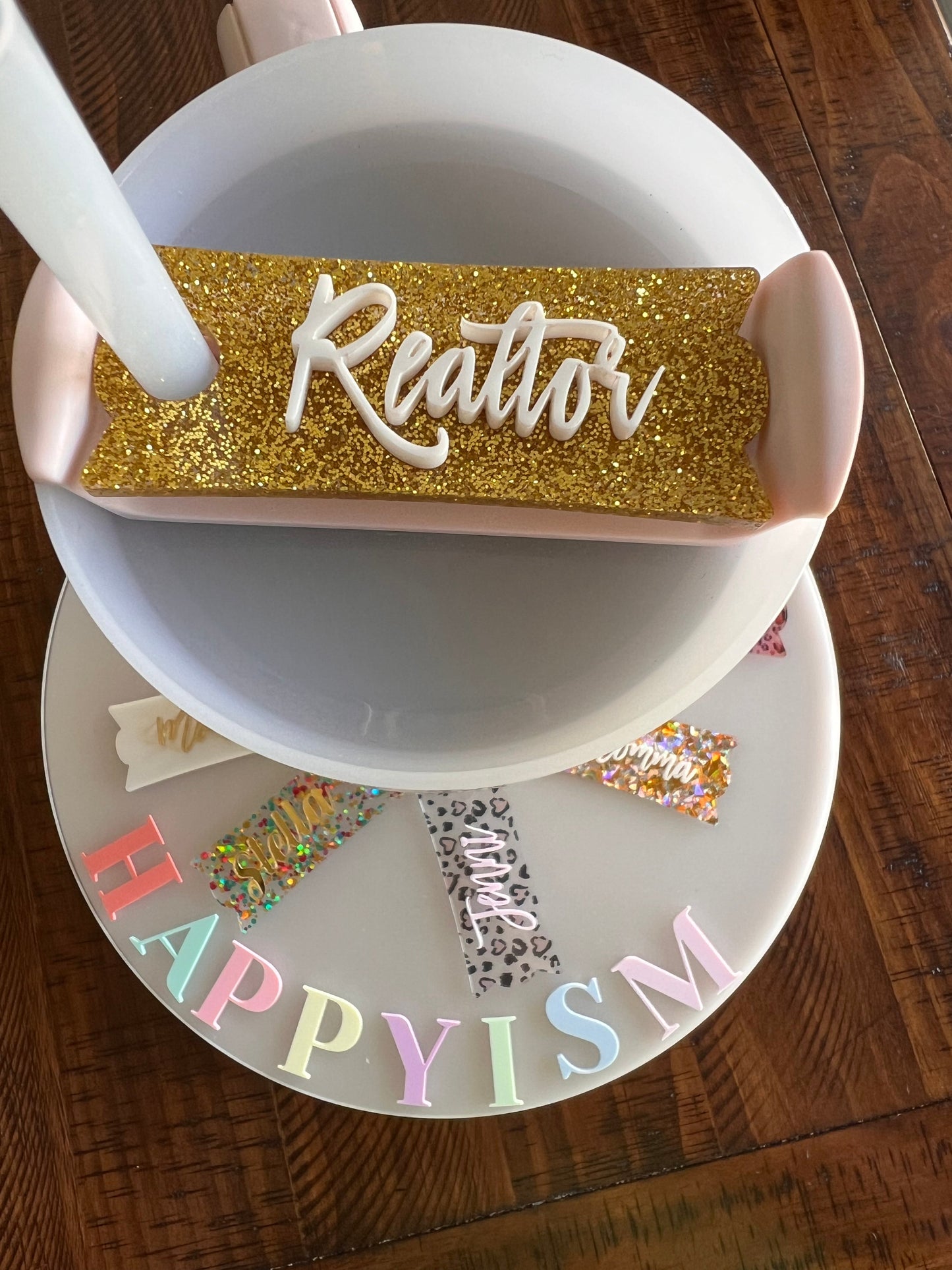 Custom acrylic name Stanley topper - Rainbow cheetah print