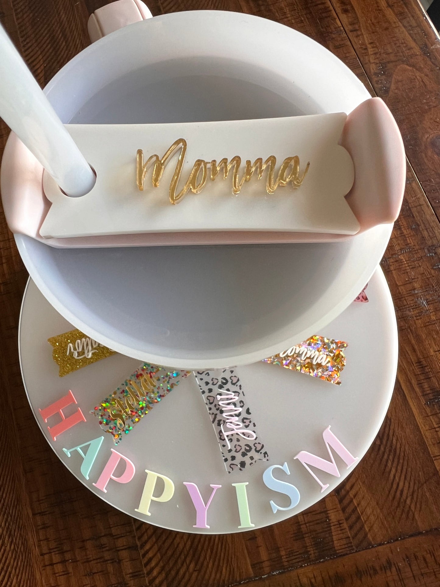 Custom acrylic name Stanley topper - Gold glitter - Realtor