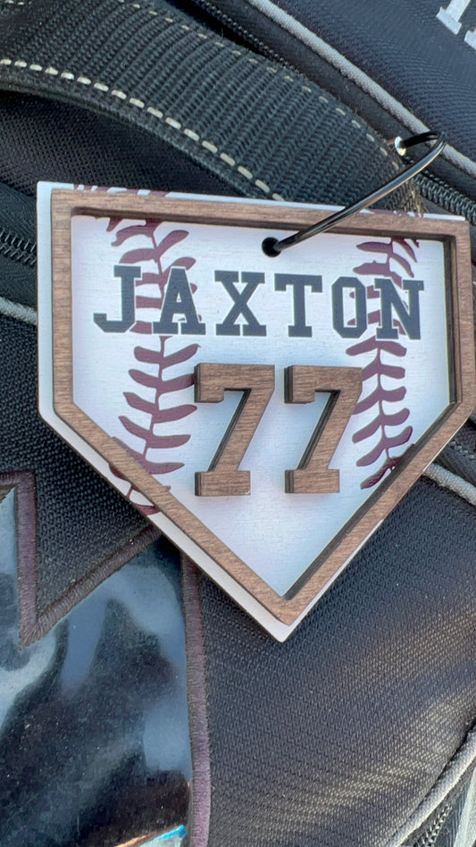 Baseball bag name tag, softball bag tag, home plate