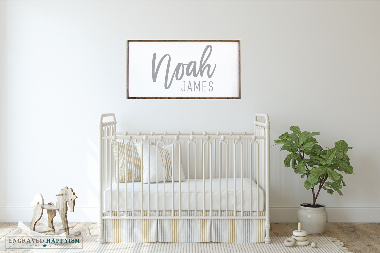 Farmhouse wood framed nursery name sign