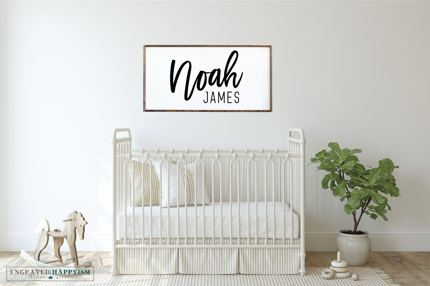 Farmhouse wood framed nursery name sign