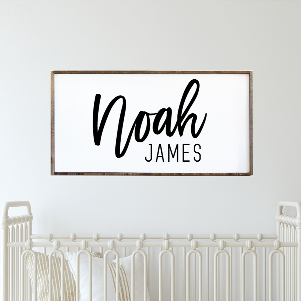 Farmhouse wood framed nursery name sign