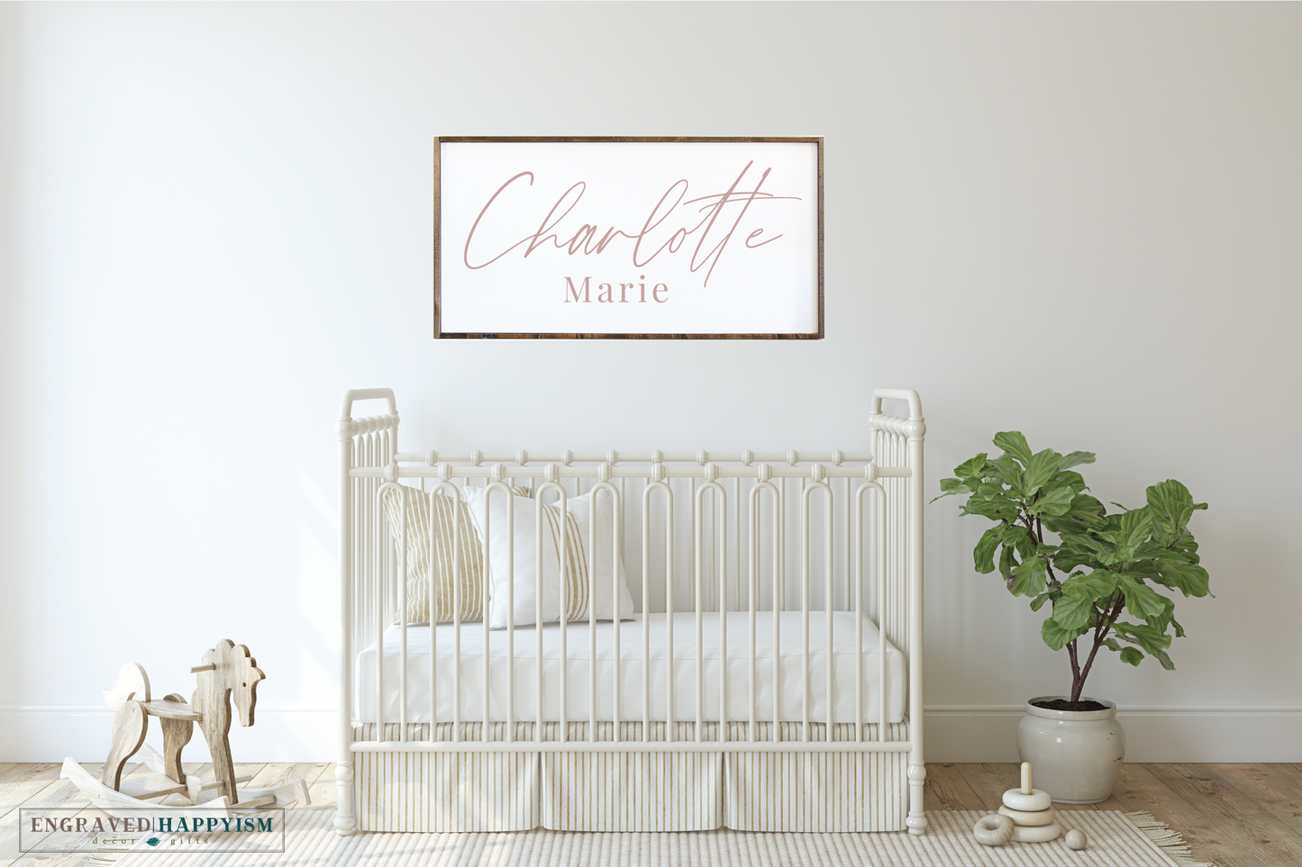 Farmhouse wood framed nursery name sign