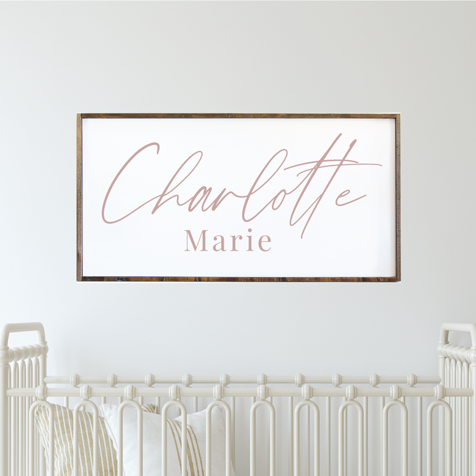 Farmhouse wood framed nursery name sign
