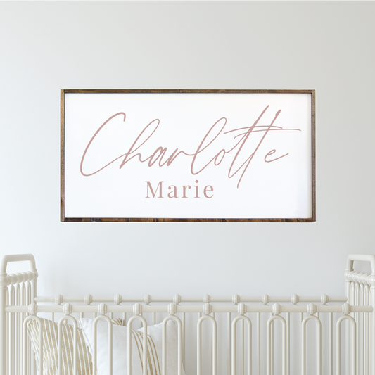 Farmhouse wood framed nursery name sign