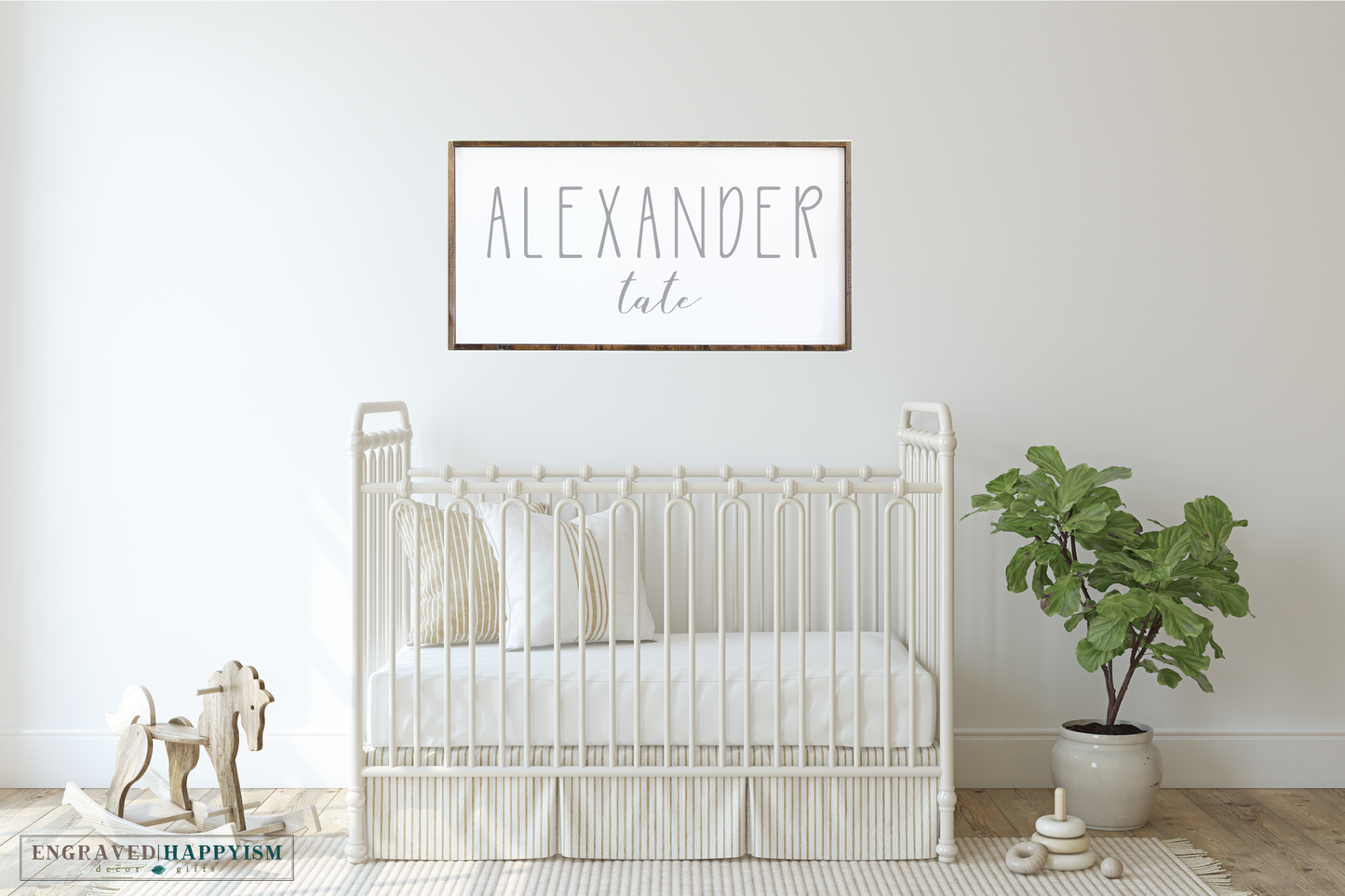 Farmhouse wood framed nursery name sign