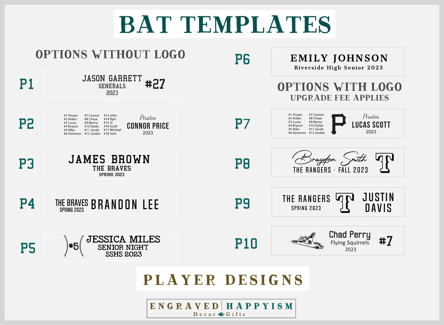 Engraved Miniature Coach Bat, Design #3 Sample
