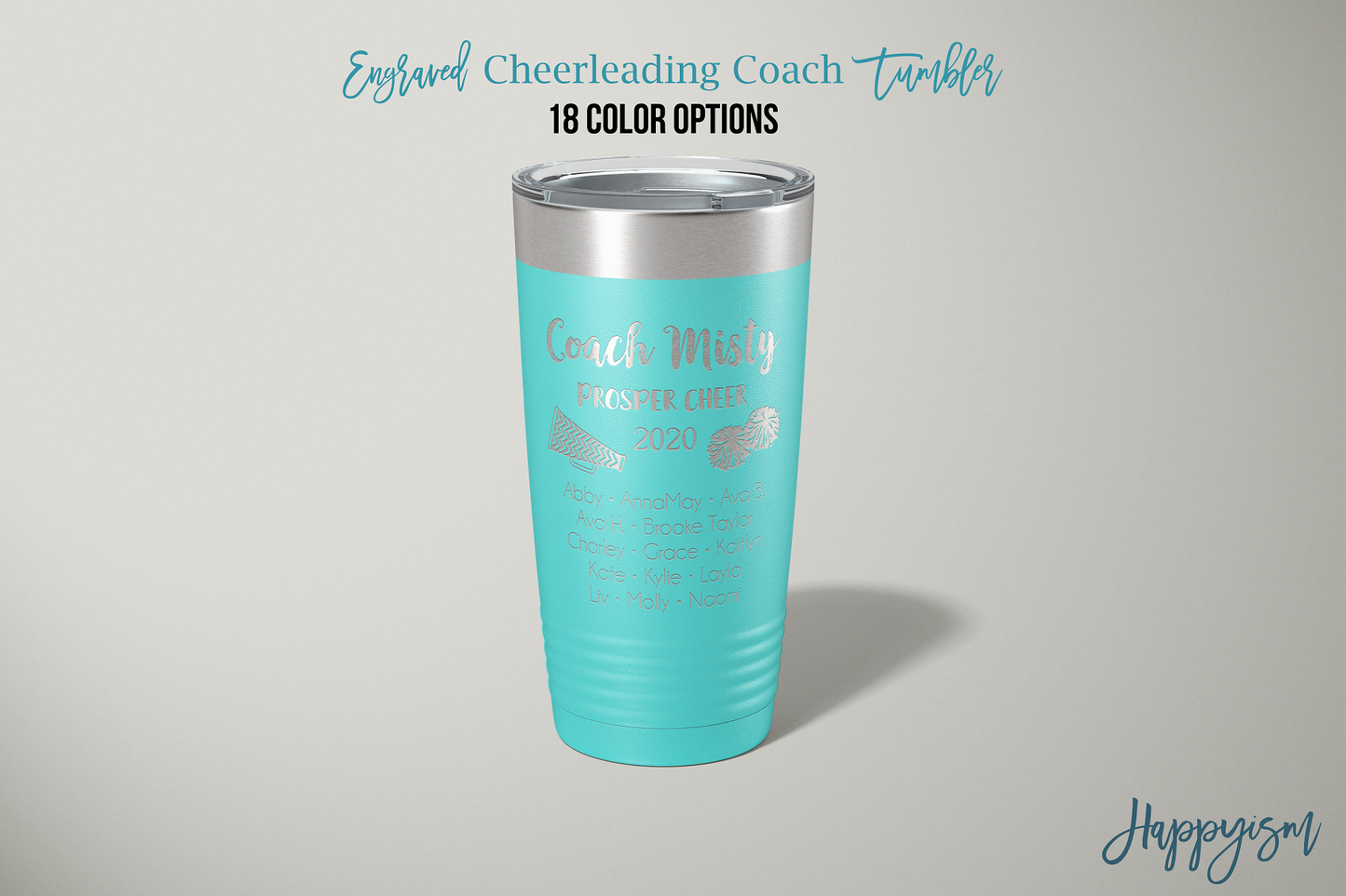 Engraved Cheerleading Coach 20 oz Stainless Steel Tumbler - Happyism, Inc. Engraving