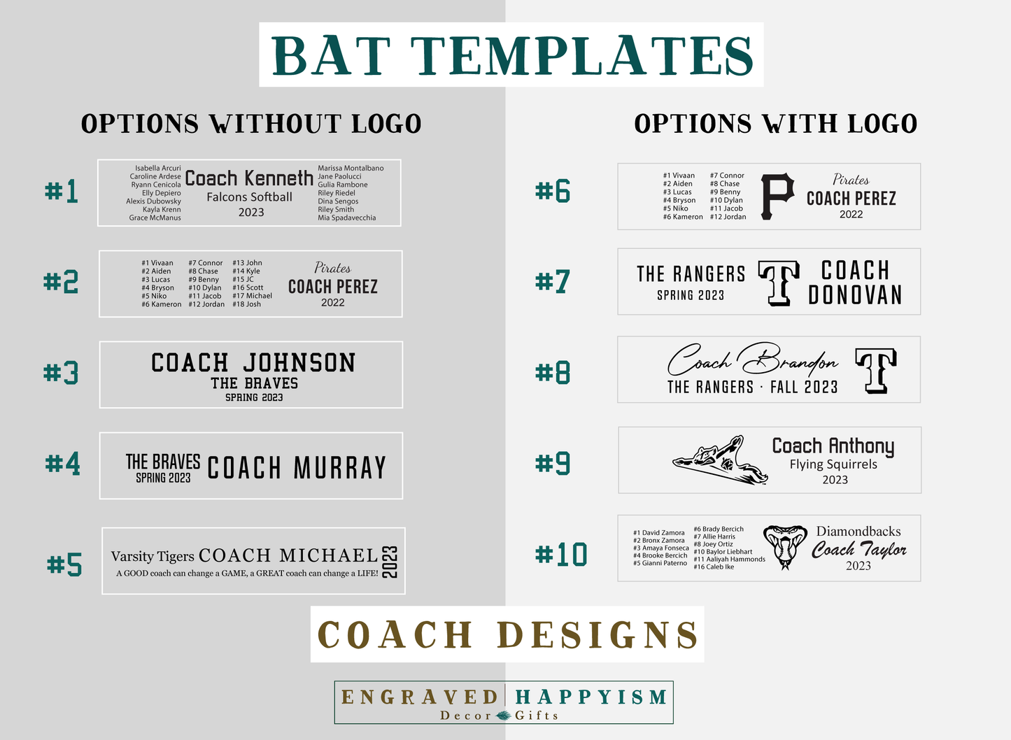 Engraved Miniature Coach Bat, Design #1 Sample