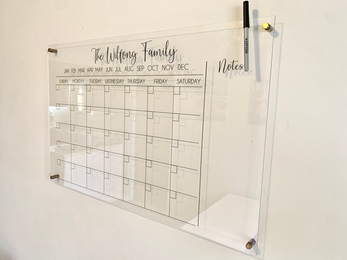 Monthly Acrylic Calendar with Notes section