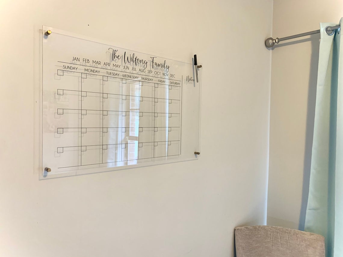 Monthly Acrylic Calendar with Notes section